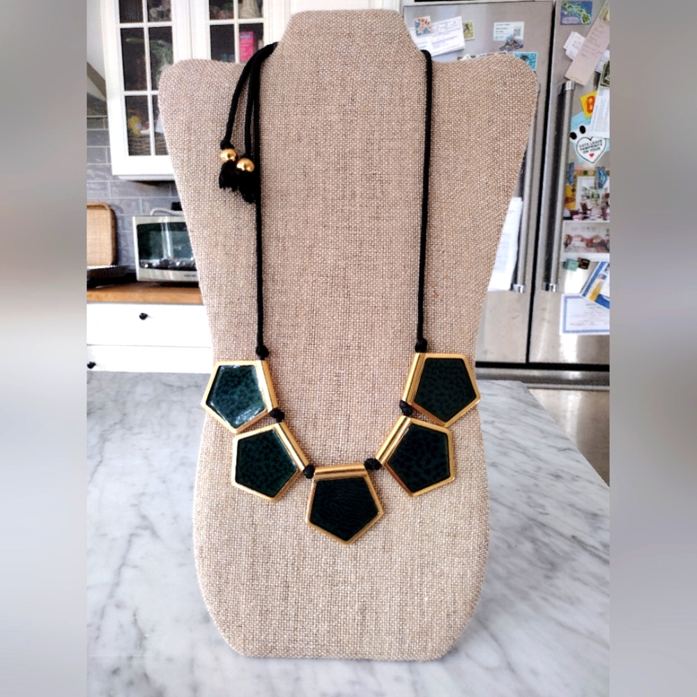 Vintage YSL green enamel gold plated adjustable necklace